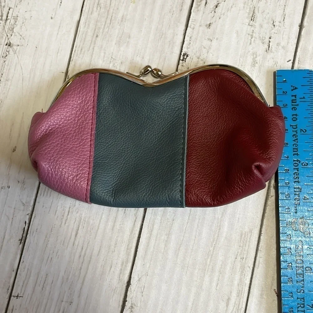 Like New Elophina Tricolor Leather Kiss Lock Make Up Pouch
